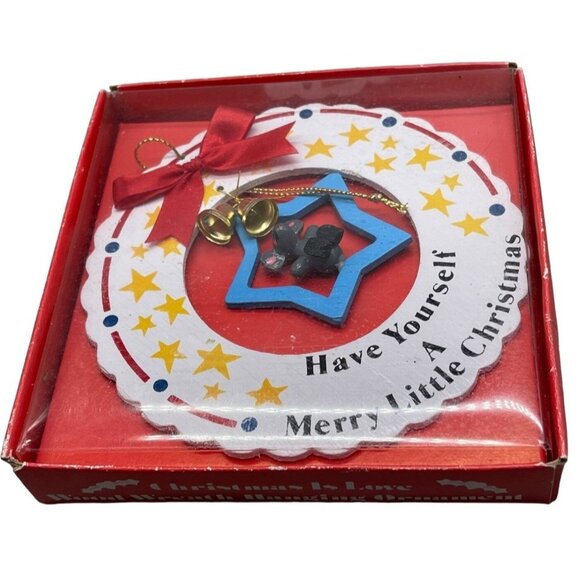 unknown Other - vtg Christmas is love wood wreath hanging ornament star bell mouse bow READ NEW